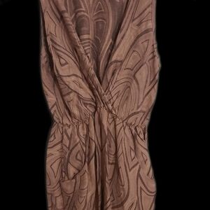 Brown Patterned Sleeveless Dress